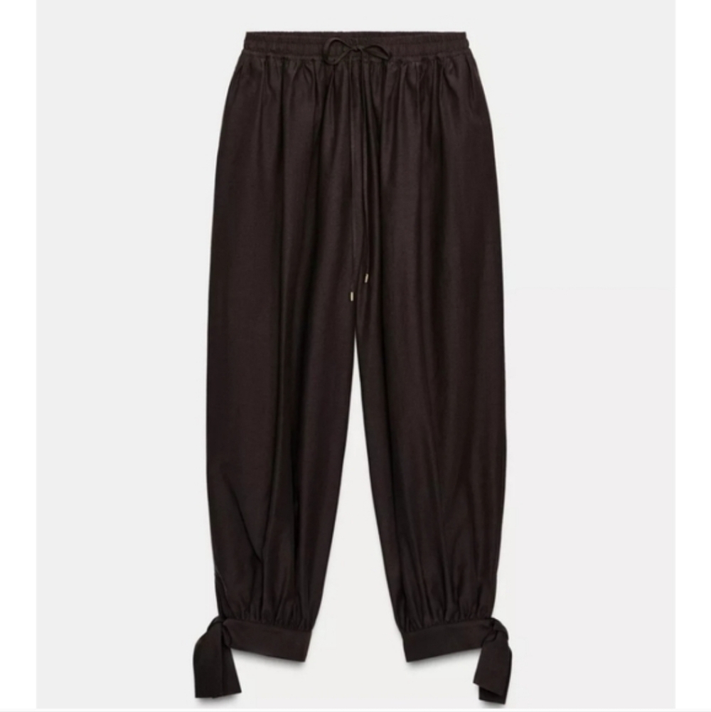 Zara Balloon Pants Bow Brown Size M L - Picture 12 of 15